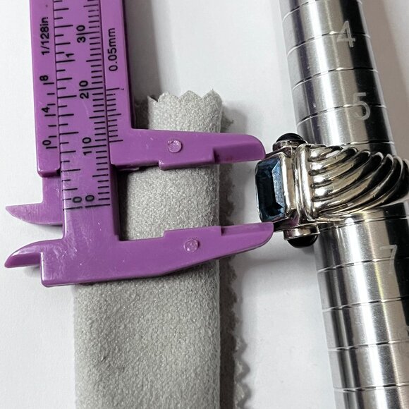 Vintage RING Sky Blue Topaz 4 ct 10mm Emerald Cut Gemstone and Amethyst Cabochon - Picture 9 of 9